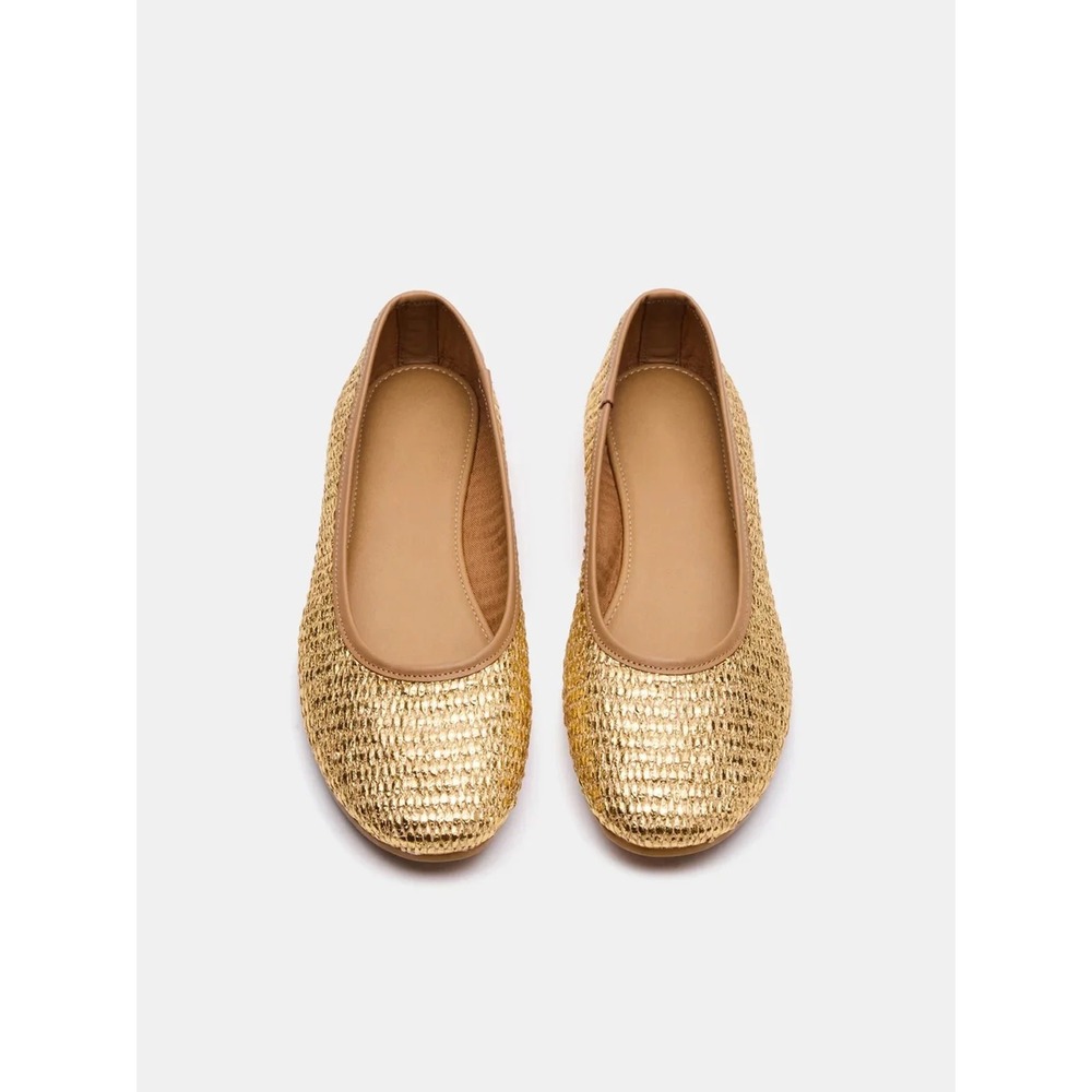 Steve Madden Merlot Gold Raffia Ballet Flats Woven Metallic Round Toe Shoes 10